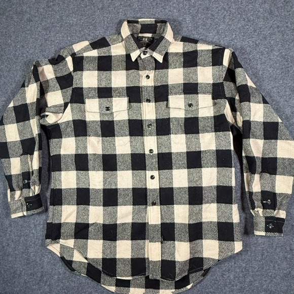 RRL Ralph Lauren Other - VTG RRL Ralph Lauren Mens XL Wool Buffalo Plaid Work Shirt Black Cream USA NWT